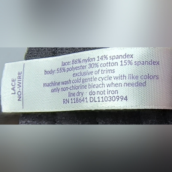 Cacique Elegant Black Lace Overlay Wide Coverage No Wire Bra 44D - Picture 5 of 6